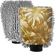XYMZR Palm Tree Gold Absorbent Microfiber Car Wash Mitt, Funny Cute Anime Scratch Free for Cars Cleaning, Home Cleaning Mitts, 2 Pack, 10.24” L x 7.09” W