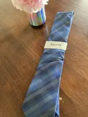 Men's Tie Kenneth Cole REACTION Slim Plaid Neck Tie - Blue - 3" Wide NWT B3