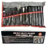 14 Pc Punch Chisel Set Taper Pin Center Punches Cold Chisels Kit Cloth Bag Pouch