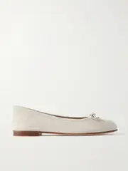 [Manolo Blahnik] Manolo Blahnik - Veralli Bow-detailed Suede Ballet Flats - Cream - IT40.5 IT 40.5 Cream