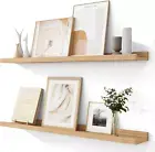Solid Ash Wood Picture Ledge Shelf, 36 Inch Floating Shelves with Lip Set of 2,