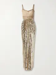 [Jenny Packham] Jenny Packham - Only You Draped Embellished Tulle Gown - Gold - UK 18 UK 18 Gold