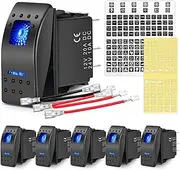 Nilight 6PCS 5PIN SPST Rocker Switches with 6 Sets Jumper Wires Set 20A/12V 10A/24V On/Off Toggle Switches with Night Glow Sticker for Trucks Boats Auto Motorcycles (90131F)