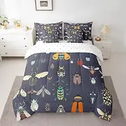 Beetles Comforter Set 7 Pieces Reversible,Cartoon Ladybug Moth Bed Set for Boys Girls,Nature Wild Animals Bedding Soft Twin (1 Comforter,2 Pillowcase,2 Pillow Covers,1 Flat Sheet,1 Fitted Sheet)