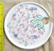 Pottery snack plates w/ stemware holder white, pink, blue, aqua set of 6