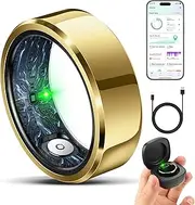 Smart Ring for Women Men,Fashion Modern Minimalist Fitness Ring & Sleep Tracker Ring with Heart Rate,Blood Pressure, Waterproof Health Ring, No Subscription,Travel-Friendly Couple Gift (Size 9, Gold)