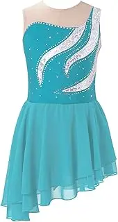 [inhzoy] Girls Sparkly Rhinestone Figure Skating Dress Sleeveless Gymnastic Ballet Tutu Dancewear