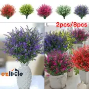 2-8pc Artificial Flowers Fake UV Resistant Plants Bundles Outdoor Plastic Faux