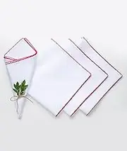 D'Moksha Homes Linen Napkins Set of 4-20 x 20 Inch, White and Red Linen Napkins, 100% Pure Linen Whipstitch Napkins, White & Red Cloth Napkins for 4th of July - Easy Care Machine Washable