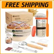 Ultimate Sourdough Starter Kit: 2 Rattan Baskets, Glass Jar & Tools for Baking