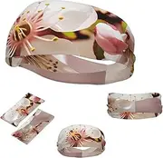 FJWSLCH Cherry Blossom Headbands for Women Men Non Slip Workout Sweatbands Adjustable Sports Hair Bands Elastic Head Bands Moisture Wicking Hairband for Running, Cycling, Yoga, Spa