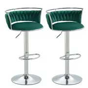 Silver Swivel Upholstered Velvet Adjustable Height Counter Stool with Metal Frame Emerald Green (Set of 2)
