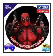Deadpool edible image Rice Paper Birthday Party Cake Topper round 19cm