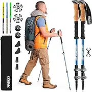 Foxelli Aluminum Trekking Poles - Collapsible, Lightweight, Aluminum 7075 Hiking, Walking & Running Sticks with Natural Cork Grips, Quick Locks, 4 Season/All Terrain Accessories and Carry Bag