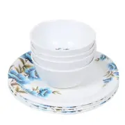 Melamine Round Blue Small Plate & Bowl flower Printed Dinner Plates Set of 8