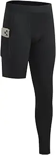 [Towintec] Men’s One Leg Compression Pants Full Length Tight Basketball 1/2 Single Leg Long Pant Base Layer Leggings Underwear, Black-left Long, Medium