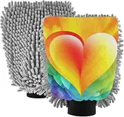XYMZR Heart Love Middle Rainbow Absorbent Microfiber Car Wash Mitt, Funny Cute Anime Scratch Free for Cars Cleaning, Home Cleaning Mitts, 2 Pack, 10.24” L x 7.09” W