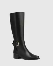 Breanna Black Leather Flat Long Boot
