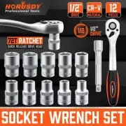 HORUSDY 12Pc 1/2" Ratchet Socket Wrench Set Extension Bar Extension Bar CRV