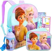 [Disney] Frozen Anna and Elsa Backpack School Supplies Set for Girls ~ Bundle with 16" Frozen School Bag, Lunch Bag, Plastic Water Bottle, Frozen Stickers, and More., Frozen Backpack School