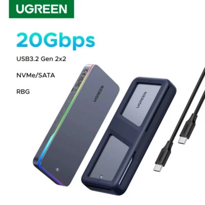 UGREEN 20Gbps NVMe M.2 SSD Enclosure USB C 3.2 Gen2x2 Aluminum External RGB Case