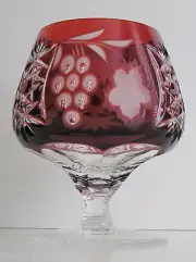 Marsala Ruby Red Cut to Clear Crystal Brandy Glass Snifter New SIGNED