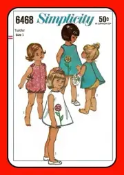 Toddlers PLAYSUIT Pinafore w Applique Simplicity 6468 Vtg 1966 Sewing Pattern