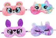 Ipetboom 4Pcs Cartoon Plush Eye Masks Animal Sleeping Masks for Adorable Eye Covers for Travel Home Nap Includes Owl Rainbow Cat Unicorn