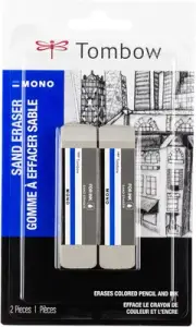 Tombow 67304 Mono Sand Eraser, 2-Pack. Silica 2 Count (Pack of 1), Grey
