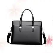 TEHAUX 1Pc Cow Leather Laptop Bag Wear Resistant Briefcase for Men Casual Messenger Bag with Compartment for Documents Stylish Black Design for Business Use