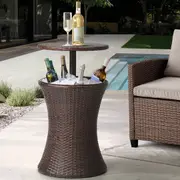 Livsip Rattan Cooler Ice Bucket Table Bar Outdoor Patio Pool Storage Party Brown