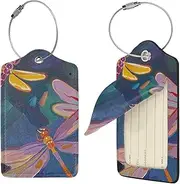 [STVYUKL] Hand Painted Dragonfly Luggage Tags 1 for Suitcase Waterproof Leather Suitcase Tags Privacy Cover Name Id Label and Metal Loop Baggage Tags for Women Men Travel