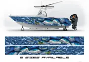 Marlin Fishes Blue Camo Graphic Boat Vinyl Wrap Decal Pontoon Watercraft