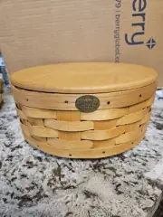 Peterboro Basket Rare Lid Oak Lazy Susan Round Woven 4 liners Storage Spins