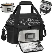 [ZIOZERTT] Slow Cooker Carrying Bag Compatible with 6-8 Quart CrockPot and Hamlton Beach with Lid Fastener and See-through Window,Bag Only
