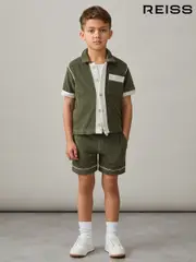 Reiss Green Multi Micah 3-9 yrs Velour Colour-Block Shirt (F30571) | $75