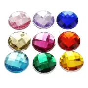 100 Mixed Color Acrylic Flatback Faceted Round Rhinestone Gems 16mm No Hole