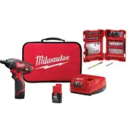 Milwaukee Cordless 1/4" Hex Screwdriver Kit 12V w/ SHOCKWAVE Bit Set (50-Pc)