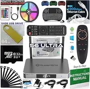 S6 Super Bundle Box S-6 Ultra Authentic 2025 with Large Capacity 4G+128G, 1 Voice & Air Mouse,1 Full Keyboard Remote, Led Light Strip, 64GB USB Flash Drive and SD Card. Support line