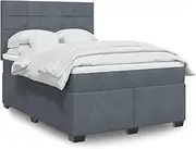 Box Spring Bed with Mattress Dark Grey Double Velvet,Beds & Bed Frames-3293386