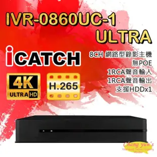 【ICATCH 可取】IVR-0860UC-1 ULTRA 8路 H.265 無POE NVR網路型錄影主機 昌運監視器