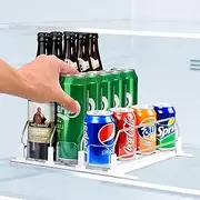 Automatic Can Dispenser for Refrigerator, Self-Pushing Drink Dispenser for Refrigerator, Adjustable Width Fridge Organization 3 Row White