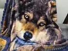 Wolf Velvet Plush Throw Blanket - Blue and Purple with Crochet Edging