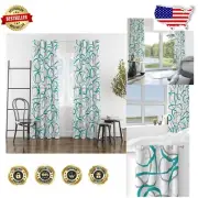 Chic Teal Grey Geometric Window Treatments - Noise Reducing & Elegant Decor