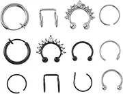 [WOFASHPURET] Stylish Nose Studs Set of 12 Nose Rings Fashion Jewelry for Men Women for Parties and Photos
