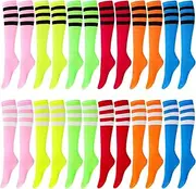 [Hercicy] 12 Pairs Tube Socks for Women Colorful Knee High Socks Striped Athletic Outdoor Sport Neon Socks for Girls