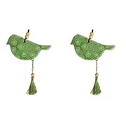 2x Ceramic Hanging 12cm Bird Indigenous w/ Tassel/Hanger Ornament Home Decor GRN