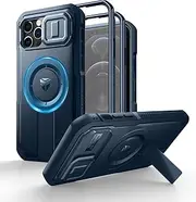 Dexnor for iPhone 12 & 12 Pro Magnetic Case with Slide Camera Cover & Adjustable Kickstand & Built-in Screen Protector, Rugged Shockproof Bumper Cases Heavy-Duty Cover - Navy Blue