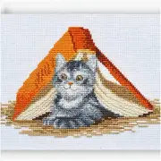 Whiskered Whimsy: DIY Cross Stitch Kit with Playful Gray Tabby Cat Pattern