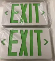 EXIT Sign LED Green Set 2 Commercial Emergency Lights NEW 120/227 Vac CM-127GE
